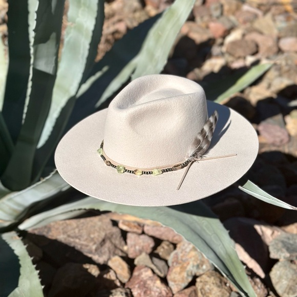 Faux Navajo Pearls, Prehnite and Smoky Quartz Hat Band - Picture 5 of 6